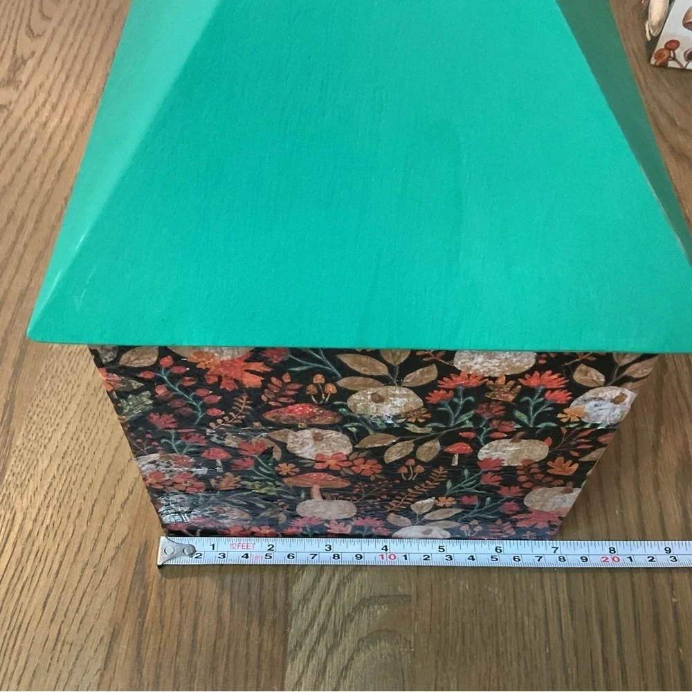 Vintage Handcrafted Folk Wooden Boxes Set of 2 Mushroom Floral Paper